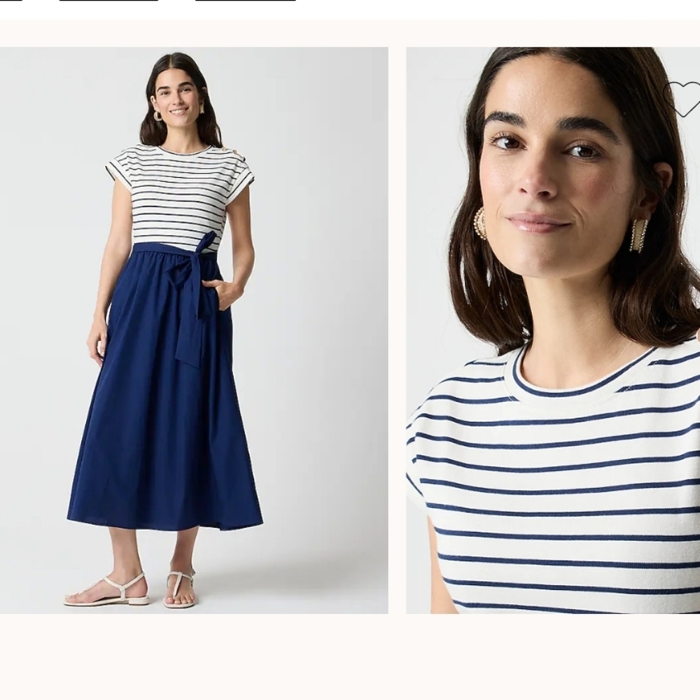 J.crew Nautical Blue Button-shoulder tie-waist knit mixy dress